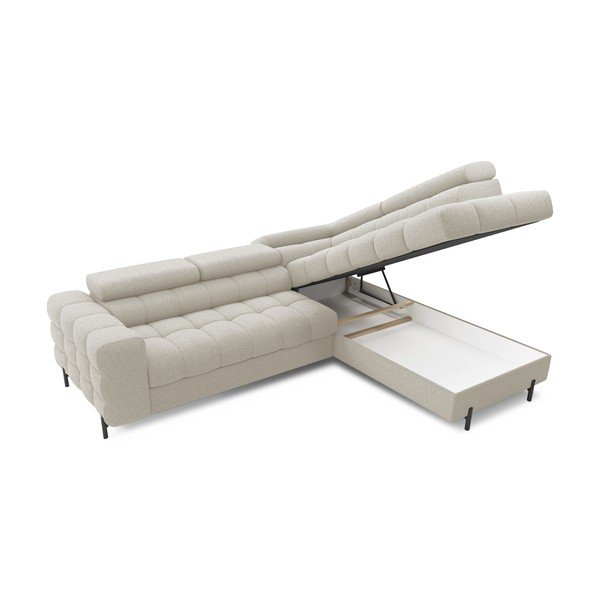 Krémszínű buklé kinyitható-tárolóhelyes sarokkanapé (jobb oldali-L alakú) Ferucce – ELTAP-image-4