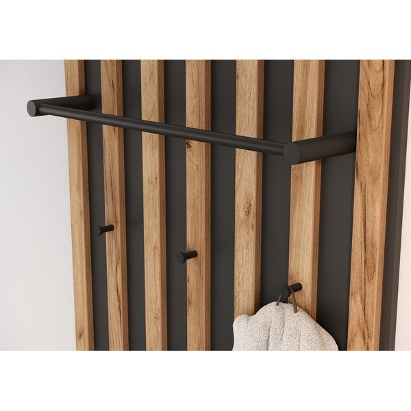 Antracitszürke-natúr színű fogas panel tölgyfa dekorral 64x148x14 cm Renell – Germania-image-3