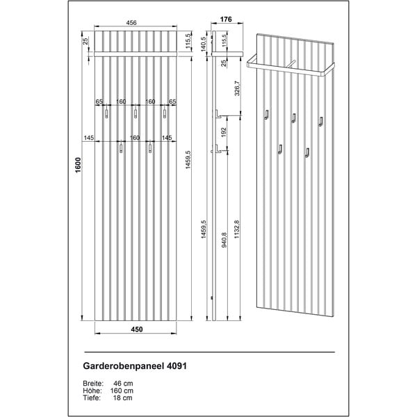 Natúr színű fali fogas tölgyfa dekorral 46 cm Libbiano – Germania-image-3