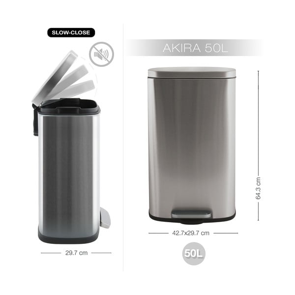 Matt ezüstszínű acél pedálos szemetes 50 l   Akira – Spirella-image-4
