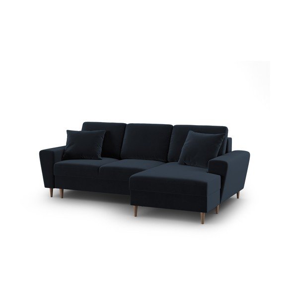 Sötétkék bársony kinyitható tárolóhelyes sarokkanapé (jobb oldali-heverő résszel) Kyoto – Cosmopolitan Design-image-1