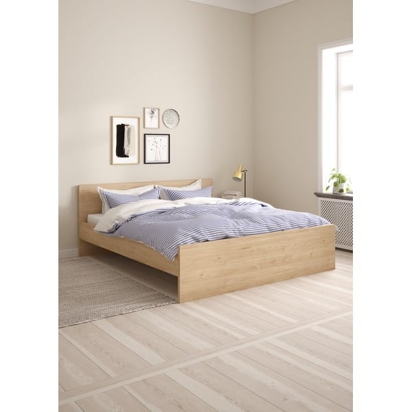 Natúr színű franciaágy ágyrács nélkül 180x200 cm tölgyfa dekorral Naia – Tvilum-image-1