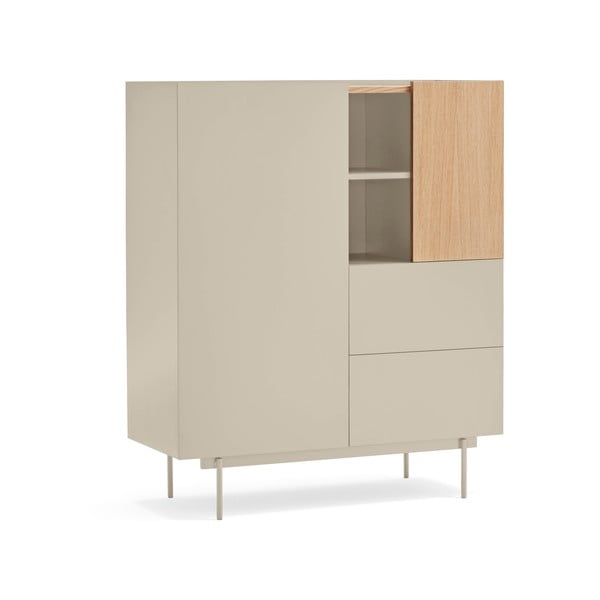 Bézs-natúr színű magas komód tölgyfa dekorral 100x120 cm Otto – Teulat-image-1