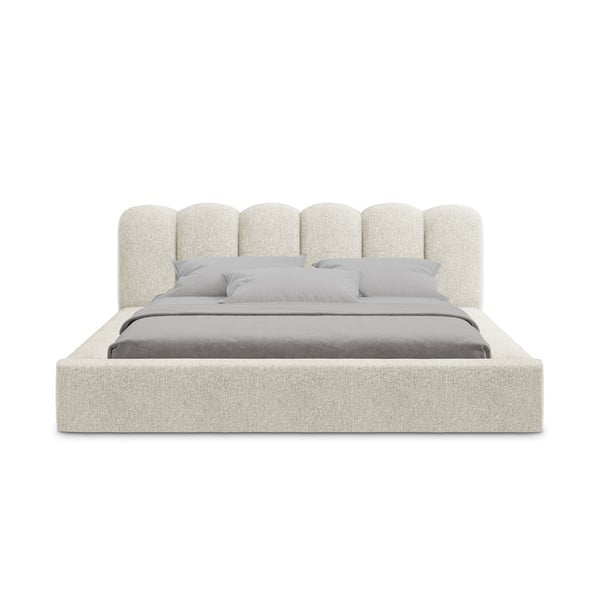 Bézs kárpitozott ágyneműtartós franciaágy ágyráccsal 160x200 cm Mano – Makamii-image-3