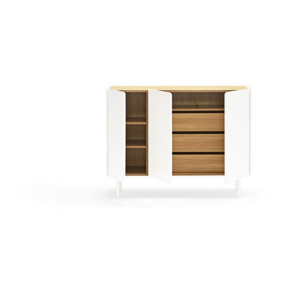 Fehér alacsony komód tölgyfa dekorral 110x85 cm Arista – Teulat-image-4