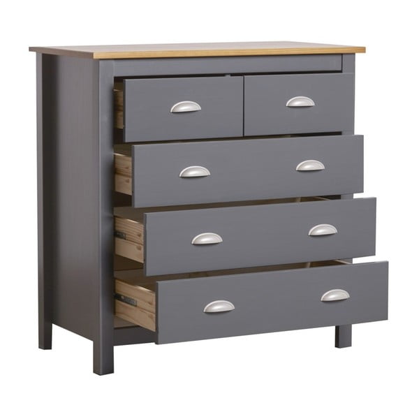 Jade antracitszürke 5 fiókos komód tömör borovi fenyőből - Marckeric-image-4
