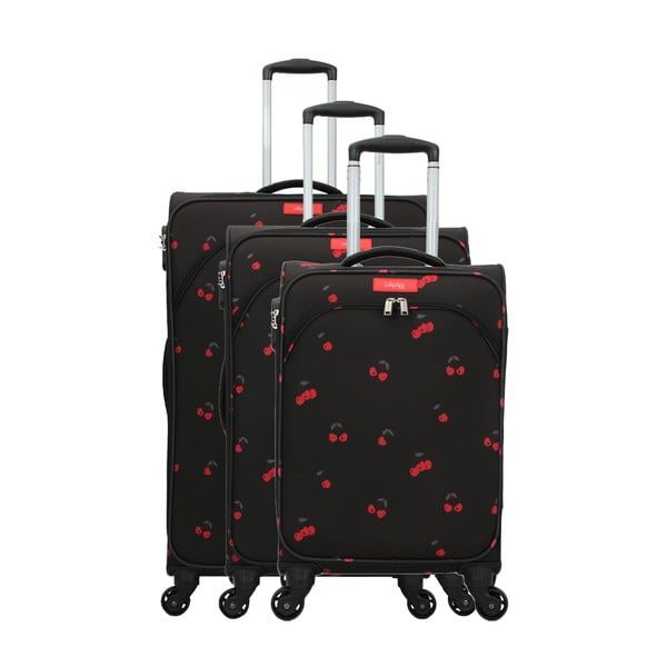 Cherry 3 db fekete gurulós bőrönd - Lollipops