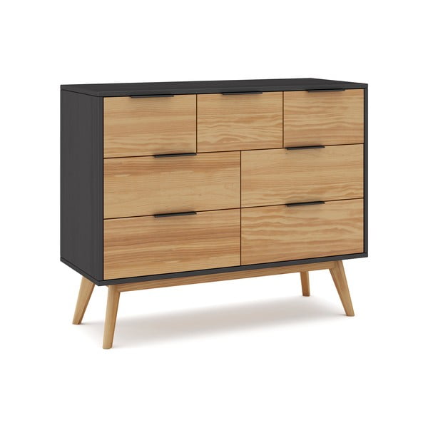 Fekete-natúr színű borovi fenyő alacsony komód 120x83 cm Lavis – Marckeric-image-4