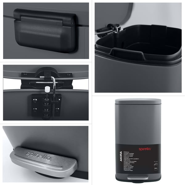 Sötétszürke acél pedálos szemetes 50 l   Akira – Spirella-image-4