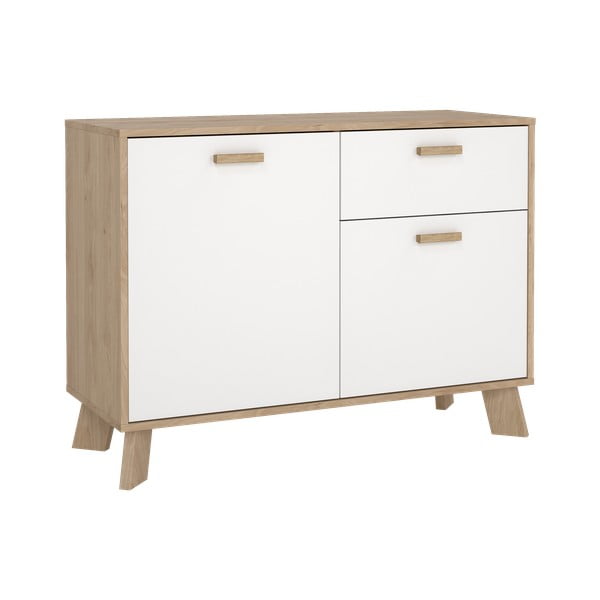 Fehér-natúr színű komód tölgyfa dekorral 99x73x39 cm Ikast – Tvilum-image-4