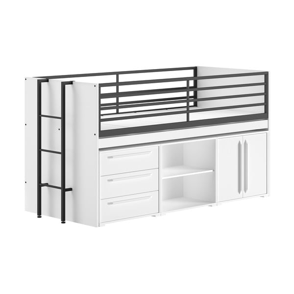 Fehér ágyneműtartós galéria gyerekágy ágyráccsal 90x200 cm Sam – Vipack