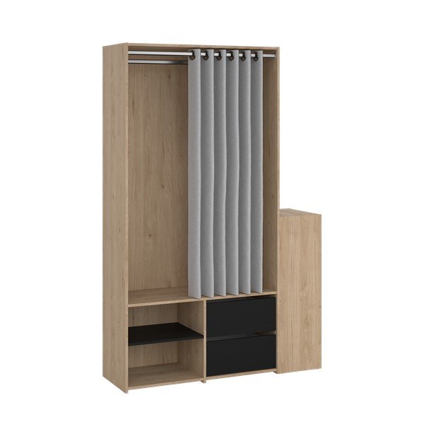 Fekete-natúr színű előszoba bútor tölgyfa dekorral Kit – Tvilum-image-4