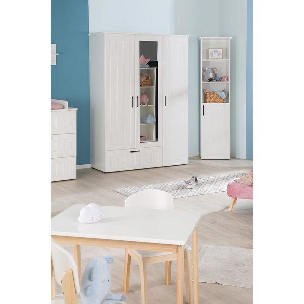 Fehér gyerek ruhásszekrény tükörrel 139x190 cm Sylt – Roba-image-4