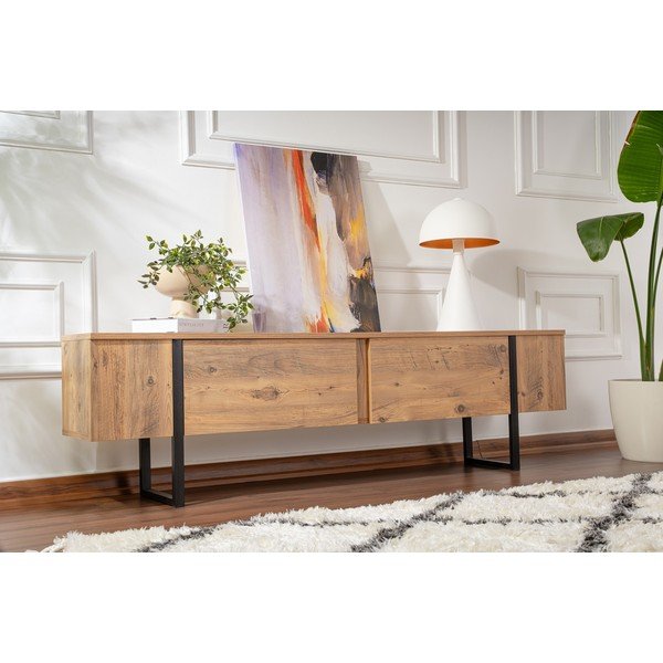 Natúr színű TV-állvány borovi fenyő dekorral 180x50x29,5 cm Serenity – Kalune Design-image-1