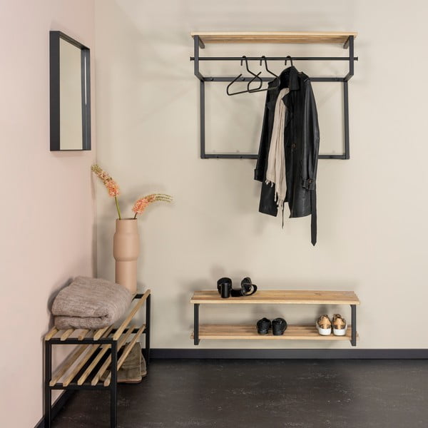 Fekete-natúr színű fém fali fogas polccal 100 cm Rizzoli – Spinder Design-image-1