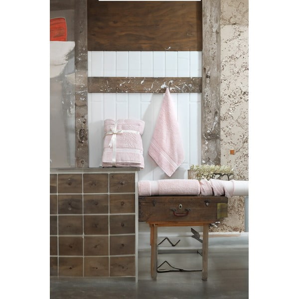 Világos rózsaszín frottír pamut törölköző és fürdőlepedő készlet 2 db-os – Foutastic-image-2