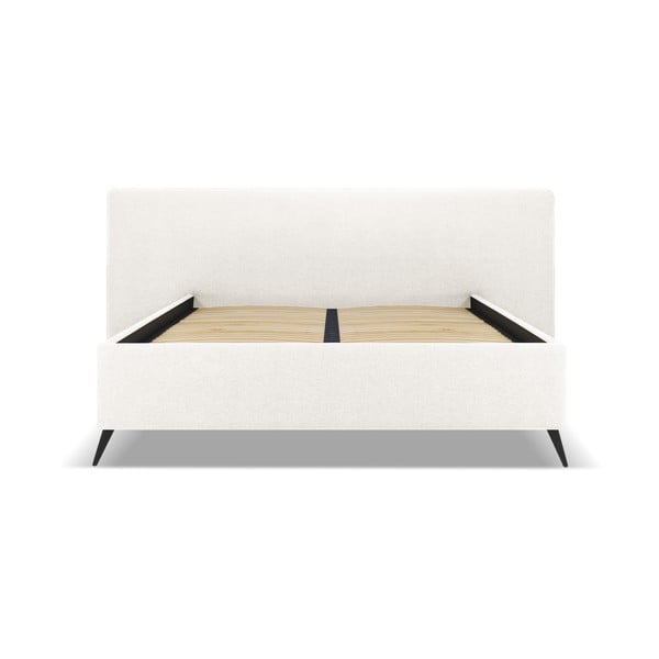 Krémszínű kárpitozott franciaágy tárolóhellyel, ágyráccsal 160x200 cm Walter – Milo Casa-image-1