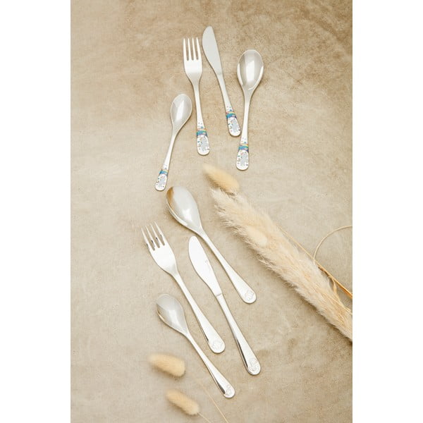 Ezüstszínű rozsdamentes acél gyerek evőeszköz készlet 4 db-os Unicorn – Zilverstad-image-1