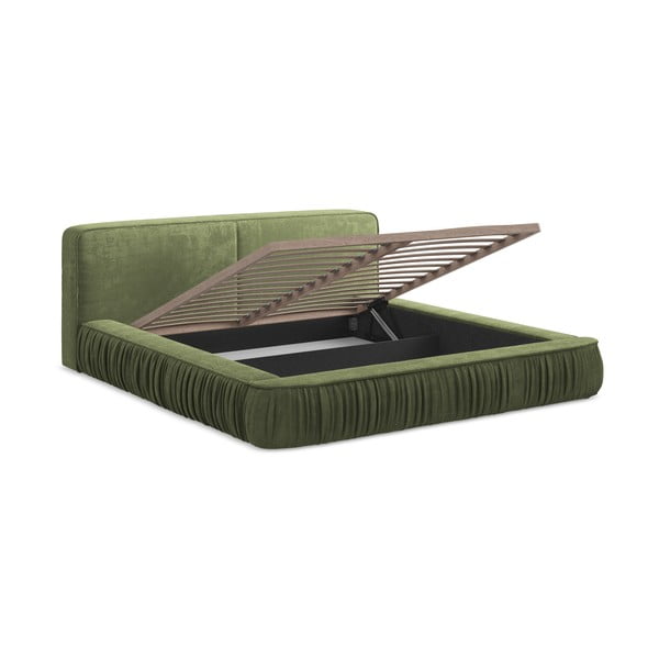 Zöld kárpitozott ágyneműtartós franciaágy ágyráccsal 140x200 cm Keoni – Makamii-image-2