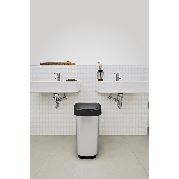 Ezüstszínű műanyag szemetes 50 l Twist – Rotho-image-1