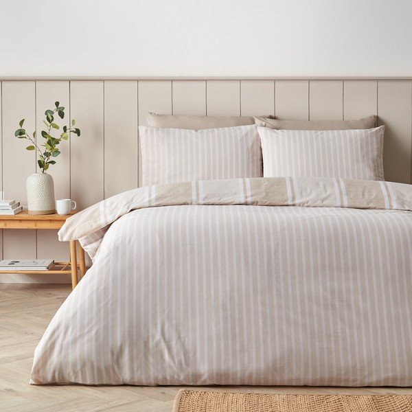 Bézs egyszemélyes ágyneműhuzat 135x200 cm Banded Stripe – Catherine Lansfield-image-3