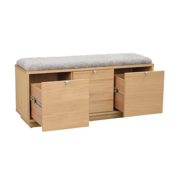 Szürke-natúr színű ülőkés cipőtartó tölgyfa dekorral Confetti – Rowico-image-3