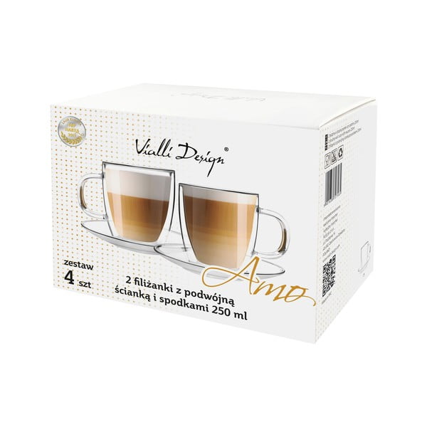 2 db-os duplafalú üveg csésze és csészealj készlet, 250 ml - Vialli Design-image-4