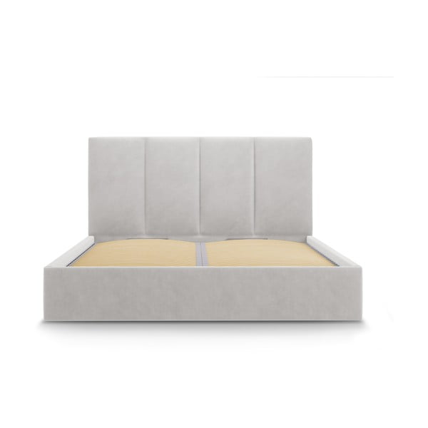 Világosszürke kárpitozott franciaágy tárolóhellyel ágyráccsal 180x200 cm Juniper – Mazzini Beds-image-2