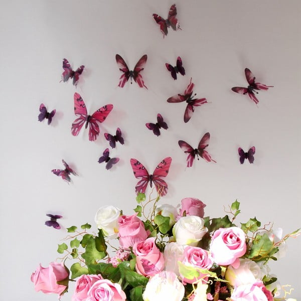 Butterflies rózsaszín 3D hatású 18 db-os falmatrica szett - Ambiance