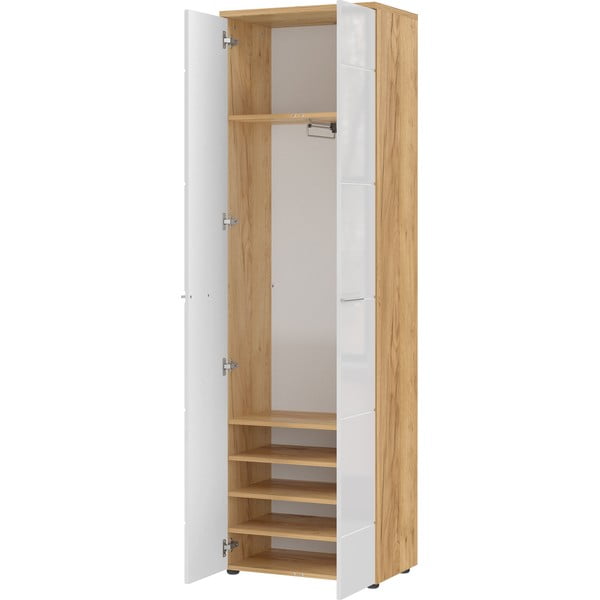 Fehér-natúr színű ruhásszekrény tölgyfa dekorral 60x198 cm Aledo – Germania-image-3