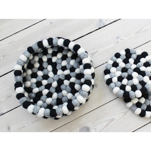 Ball Basket fekete-fehér golyós, gyapjú tárolókosár, ⌀ 28 cm - Wooldot-image-1