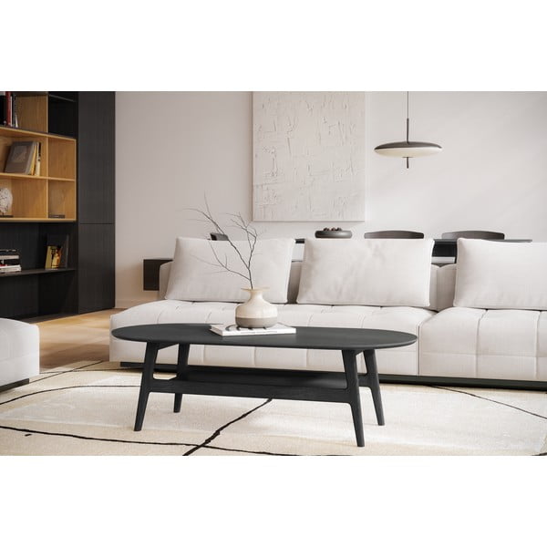 Fekete dohányzóasztal tölgyfa dekorral 60x130 cm Curved – Woodman-image-1