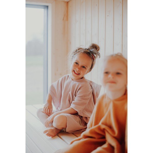 Rózsaszín muszlin gyerek fürdőponcsó méret M - Malomi Kids-image-3