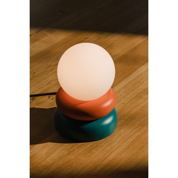 Petróleum színű-narancssárga tömörfa asztali lámpa üveg búrával (magasság 24 cm) Otem – noo.ma-image-2