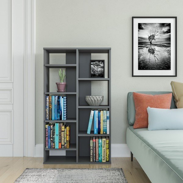 Antracitszürke könyvespolc 72x124 cm Keota – Kalune Design-image-1