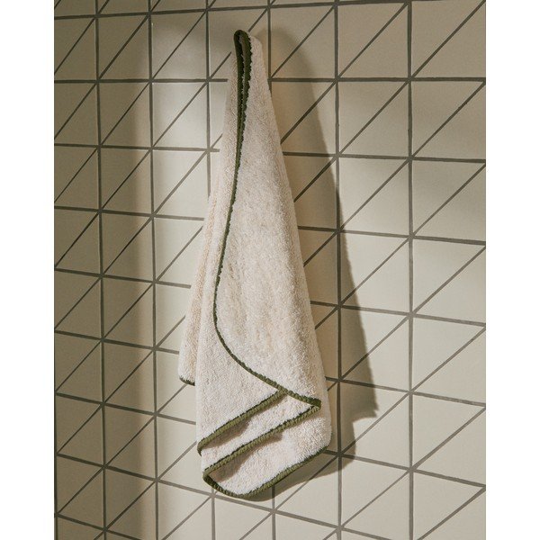Fehér-zöld frottír pamut törölköző 50x90 cm Sedora – Kave Home-image-1