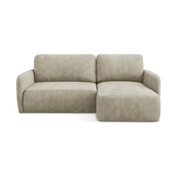 Bézs zsenília kinyitható-tárolóhelyes sarokkanapé (jobb oldali-heverő résszel) Lilo – Makamii