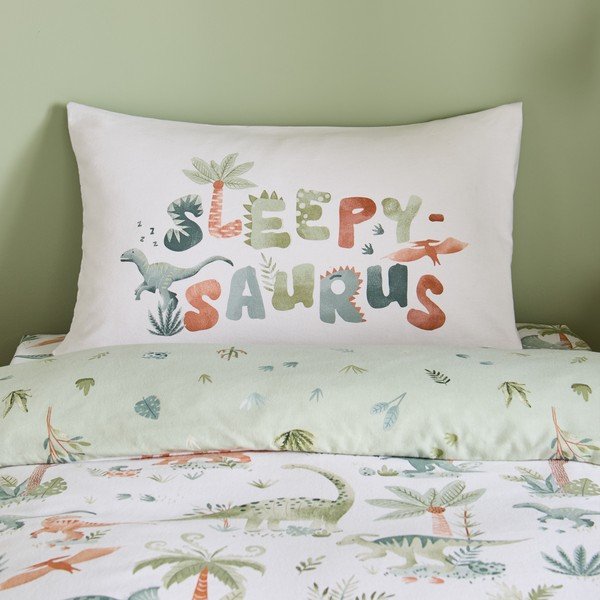Krémszínű egyszemélyes flanel gyerek ágyneműhuzat 135x200 cm Brushed Sleepy Saurus Dino – Catherine Lansfield-image-4