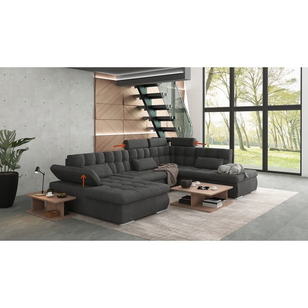 Antracitszürke kinyitható tárolóhelyes sarokkanapé (jobb oldali-U alakú) Merkur – Ropez-image-1