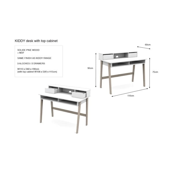 Kiddy fehér gyerek íróasztal - Vipack-image-2