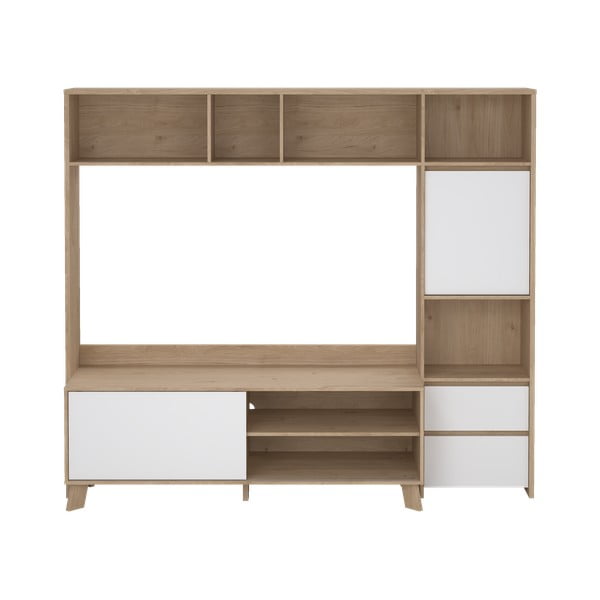 Fehér-natúr színű nappali bútor szett tölgyfa dekorral 209x183x48 cm Next – Tvilum