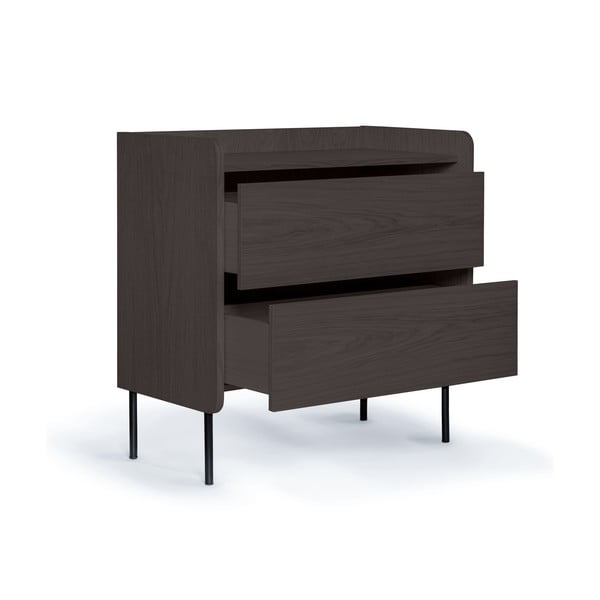 Fekete magas komód tölgyfa dekorral 80x82 cm Wrap – Bonami Selection-image-3