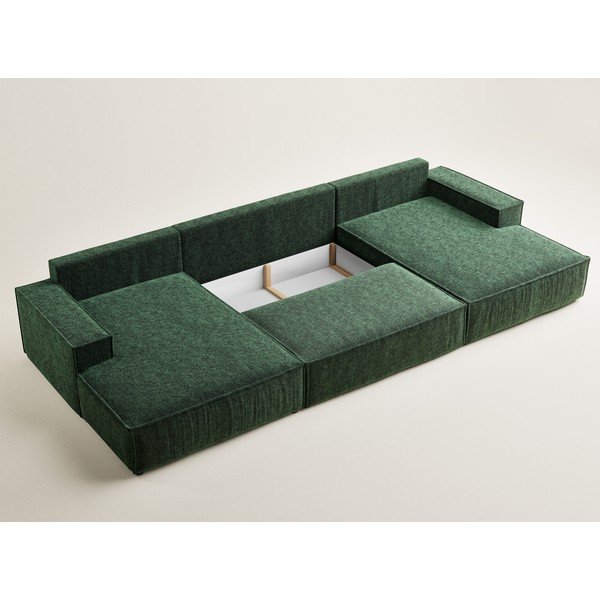 Sötétzöld zsenília kinyitható-tárolóhelyes sarokkanapé (U alakú) Kyoto – Maison de Rêve-image-4