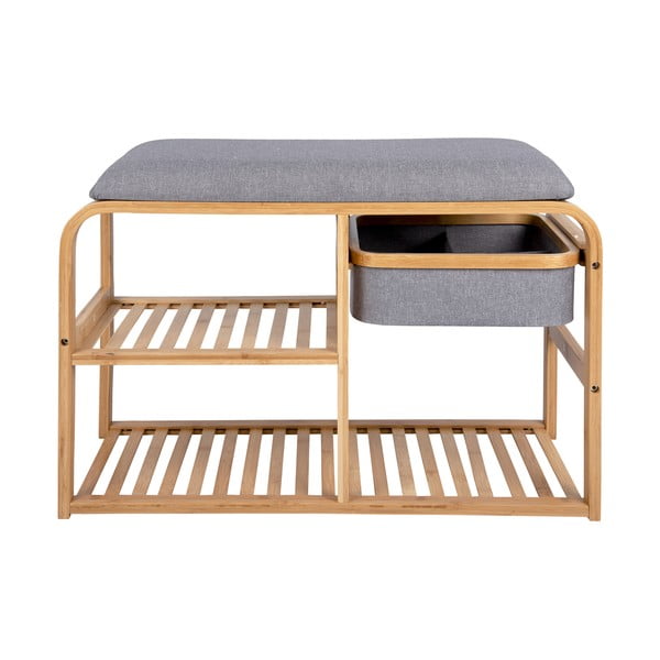Bench bambusz cipőtartó szürke ülőrésszel, szélesség 70 cm - Leitmotiv-image-2