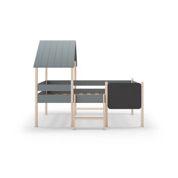 Szürkészöld borovi fenyő házikó alakú-galéria gyerekágy ágyráccsal 90x190 cm Mint – Marckeric-image-2