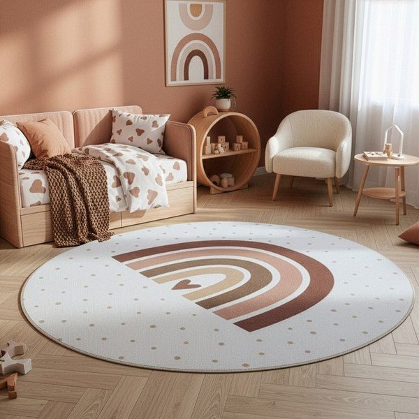 Krémszínű mosható gyerek szőnyeg ø120 cm Coco 1132 – Ayyildiz Carpets-image-1