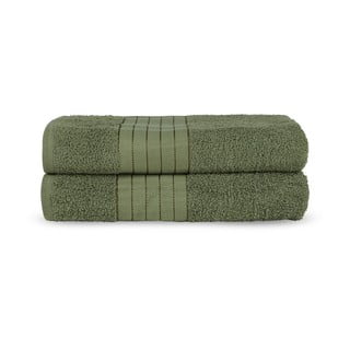Sötétzöld frottír pamut fürdőlepedő szett 2 db-os 70x140 cm – Good Morning