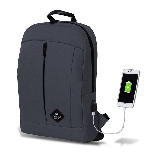 GALAXY Smart Bag antracitszürke hátizsák USB csatlakozóval - My Valice