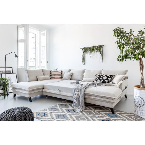 Charming Charlie világosbézs kinyitható U alakú kanapé, bal oldali - Miuform-image-4