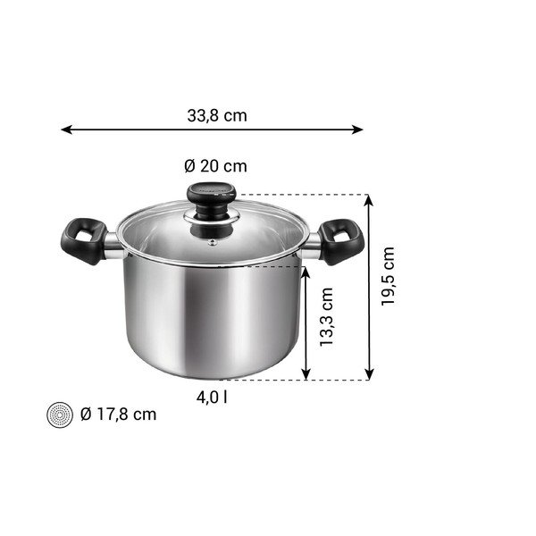 Indukciós tűzhelyhez alkalmas rozsdamentes acél edény fedővel 4 l Brava – Tescoma-image-3
